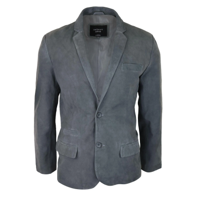 Mens Genuine Suede Blazer Style Jacket Leather Mens Classic VIntage Smart Casual Grey