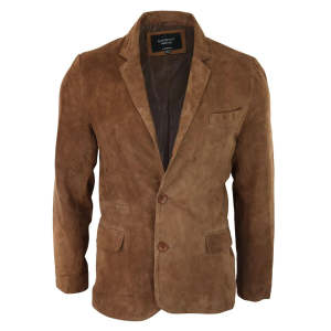 Mens Genuine Suede Blazer Style Jacket Leather Mens Classic VIntage Smart Casual Tan