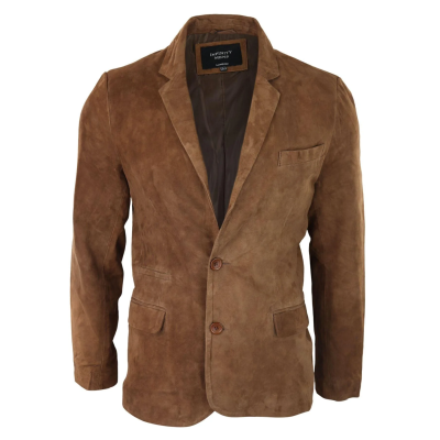 Mens Genuine Suede Blazer Style Jacket Leather Mens Classic VIntage Smart Casual Tan