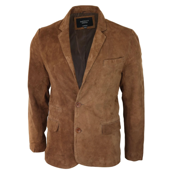 Mens Genuine Suede Blazer Style Jacket Leather Mens Classic VIntage Smart Casual Tan