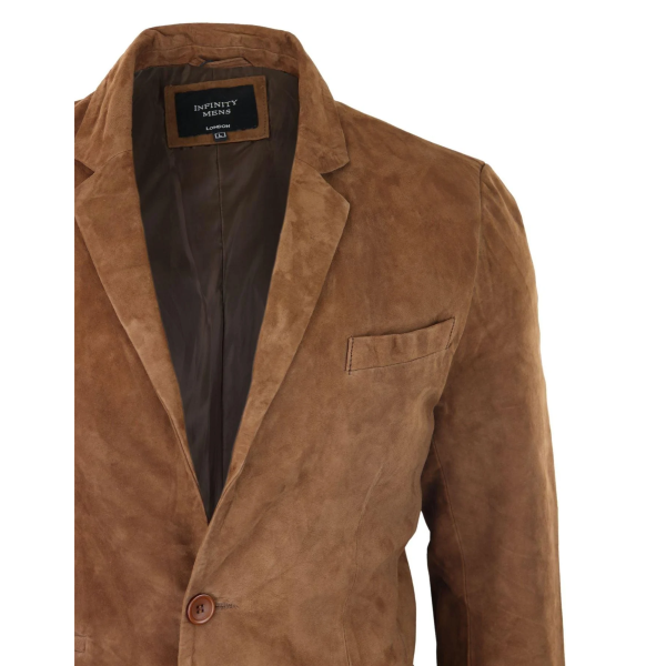 Mens Genuine Suede Blazer Style Jacket Leather Mens Classic VIntage Smart Casual Tan