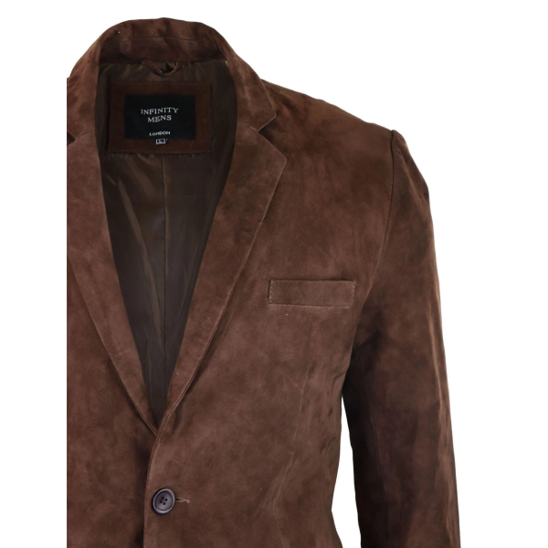 Mens Genuine Suede Blazer Style Jacket Leather Mens Classic VIntage Smart Casual Brown