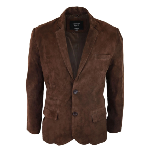 Mens Genuine Suede Blazer Style Jacket Leather Mens Classic VIntage Smart Casual Brown