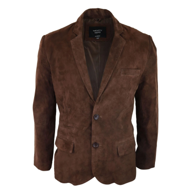 Mens Genuine Suede Blazer Style Jacket Leather Mens Classic VIntage Smart Casual Brown