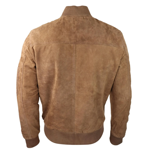 Mens Genuine Suede Bomber Jacket Leather Casual Varsity VIntage Smart Casual Brown