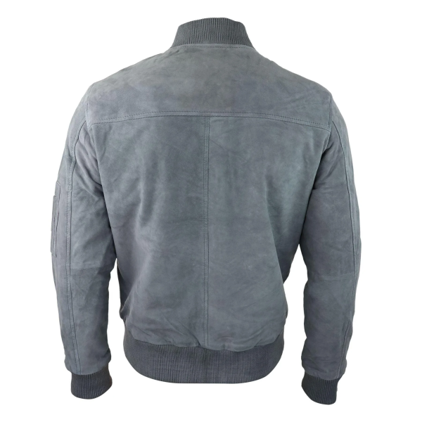 Mens Genuine Suede Bomber Jacket Leather Casual Varsity VIntage Smart Casual Grey