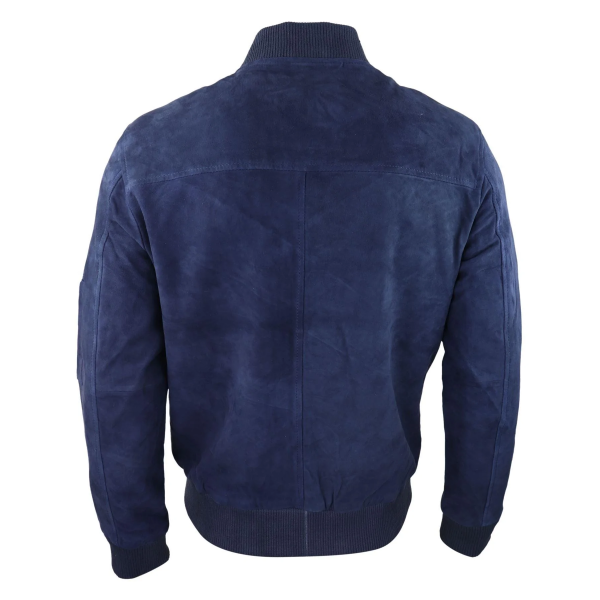 Mens Genuine Suede Bomber Jacket Leather Casual Varsity VIntage Smart Casual Navy