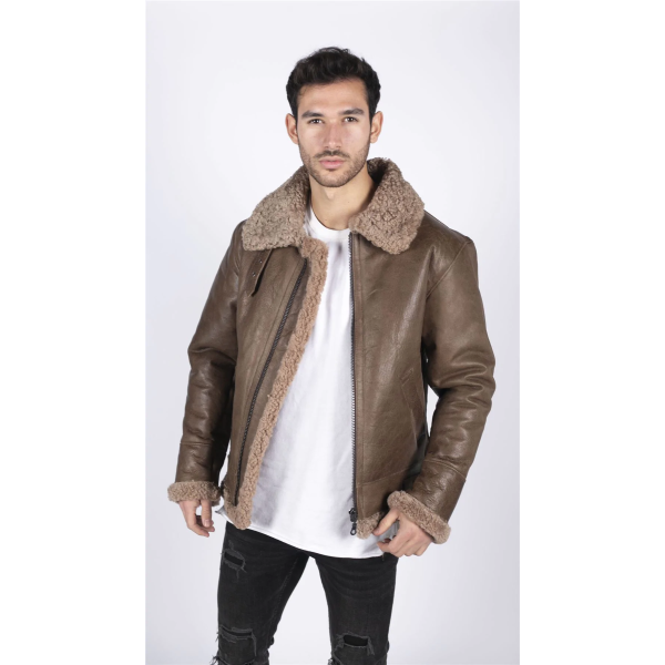 Mens Genuine Sheepskin Leather B3 Flying Aviator Vintage Brown Teddy Sheep Fur