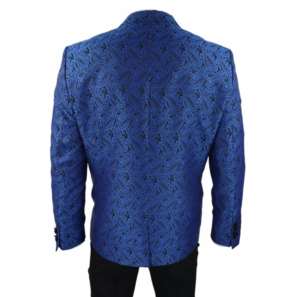 Mens Paisley Tuxedo Blazer And Waistcoat Brocade Dinner Jacket Satin Black Blue - No Trousers