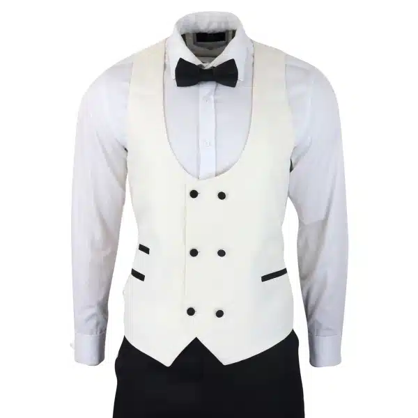 Mens Paisley Tuxedo Blazer And Waistcoat Brocade Dinner Jacket Satin Ivory Black