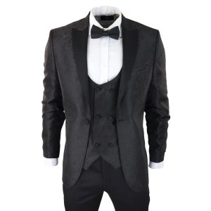 Mens Paisley Tuxedo Blazer And Waistcoat Brocade Dinner Jacket Satin Black Fit – No Trousers