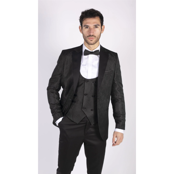 Mens Paisley Tuxedo Blazer And Waistcoat Brocade Dinner Jacket Satin Black Fit - No Trousers