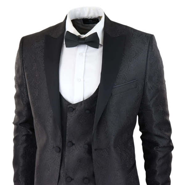 Mens Paisley Tuxedo Blazer And Waistcoat Brocade Dinner Jacket Satin Black Fit - No Trousers