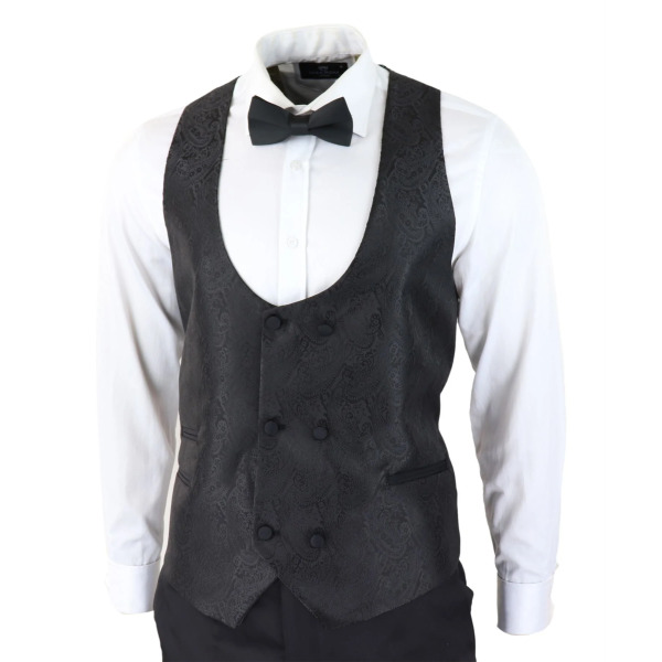 Mens Paisley Tuxedo Blazer And Waistcoat Brocade Dinner Jacket Satin Black Fit - No Trousers