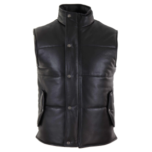 Mens Real Leather Waistcoat Gilet Quilted Puffer Design Warm Zip Casual Black