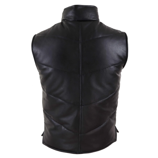 Mens Real Leather Waistcoat Gilet Quilted Puffer Design Warm Zip Casual Black