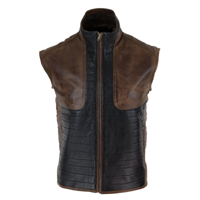 Mens Black & Brown Leather Gilet