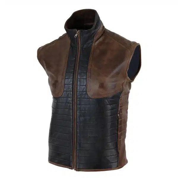 Mens Black & Brown Leather Gilet