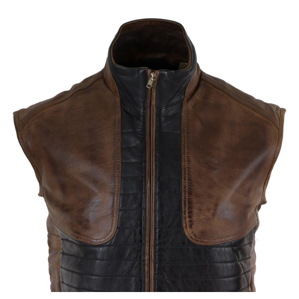 Mens Black & Brown Leather Gilet