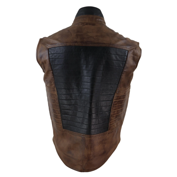 Mens Black & Brown Leather Gilet