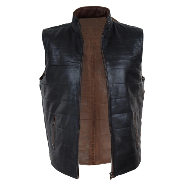 Mens Black & Brown Reversible Leather Gilet