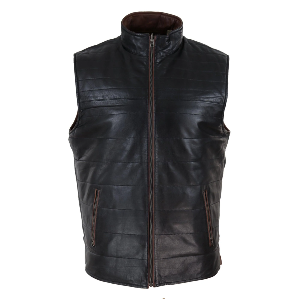 Mens Black & Brown Reversible Leather Gilet