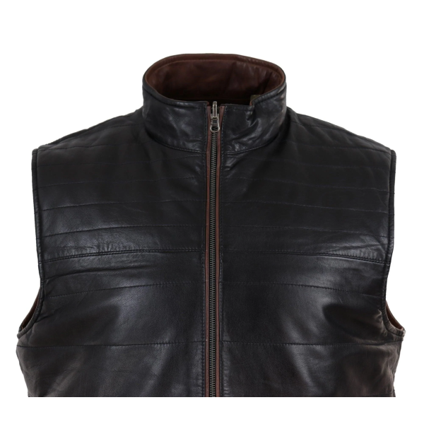 Mens Black & Brown Reversible Leather Gilet