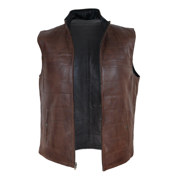 Mens Black & Brown Reversible Leather Gilet