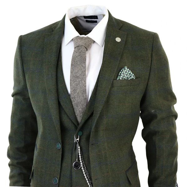 Men's 3 Piece Suit Wool Tweed Green Blue Brown Check 1920s Gatsby