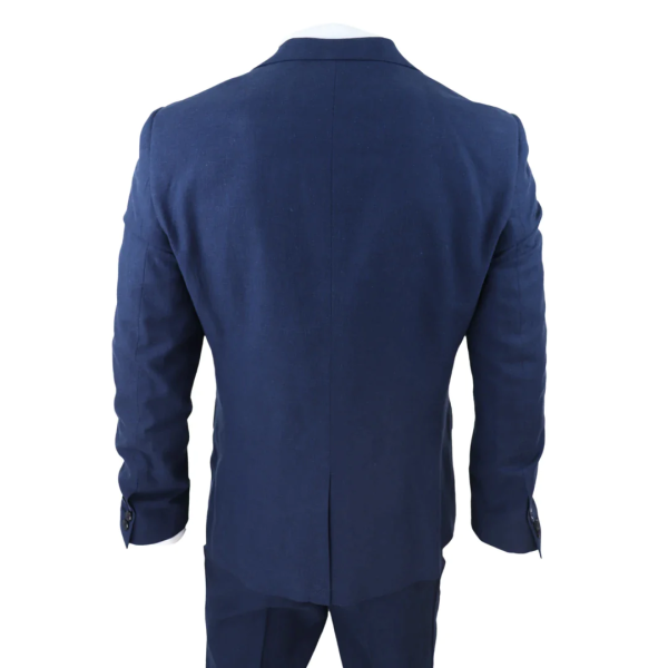 Mens 3 Piece Linen Suit Summer Breathable Wedding Cotton Navy Blue