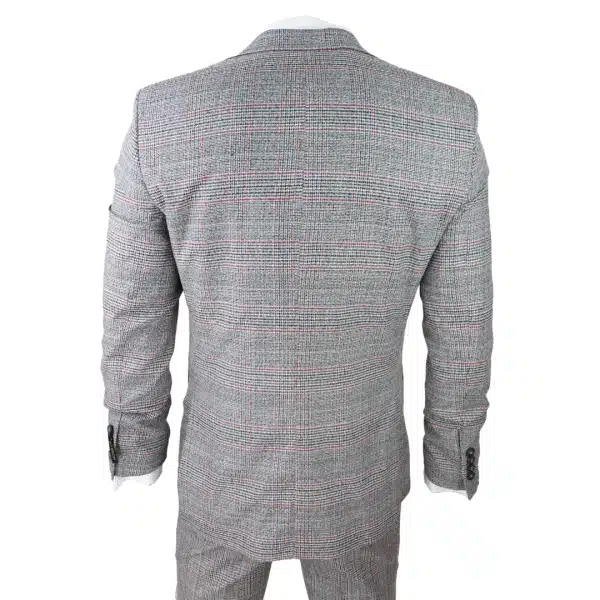 Mens 3 Piece Grey Suit Black Red Check Tailored Fit Wedding Prom Races