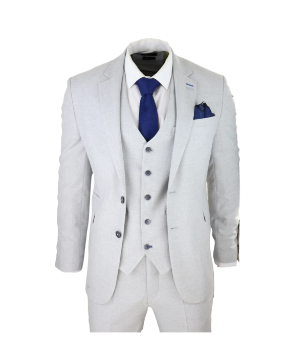 Mens Tweed Light Grey 3 Piece Suit Tailored Fit Classic Vintage 1920s Wedding