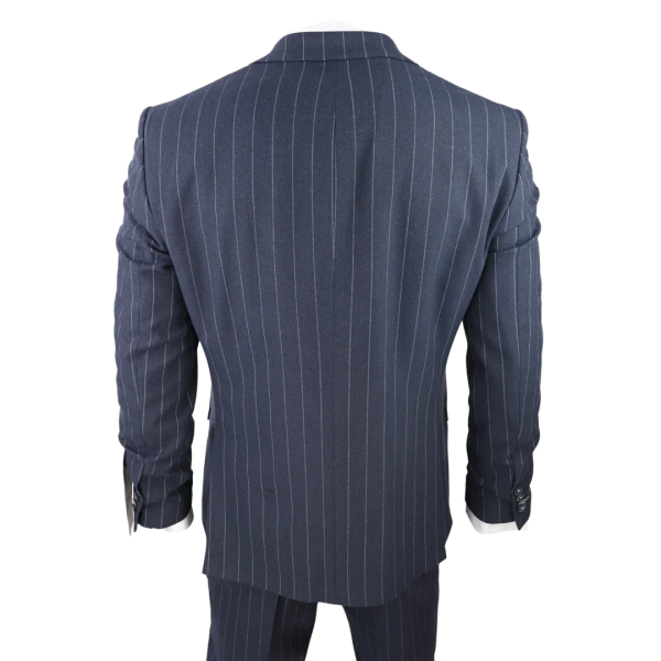 Mens 3 Piece Suit Pin Stripe Navy Classic Vintage Retro 1920s Tailored Fit Wedding test675