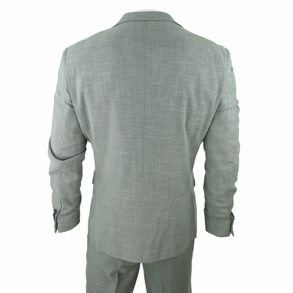 Mens 3 Piece Suit Sage Green Summer Linen Tailored Fit Wedding Prom Classic