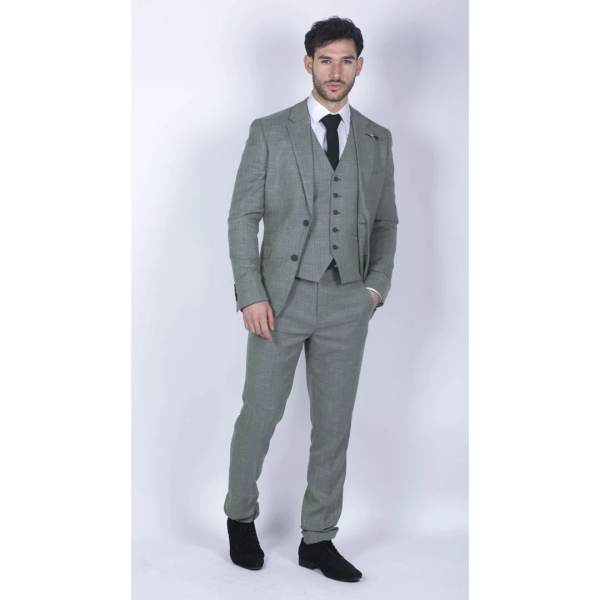 Mens 3 Piece Suit Sage Green Summer Linen Tailored Fit Wedding Prom Classic