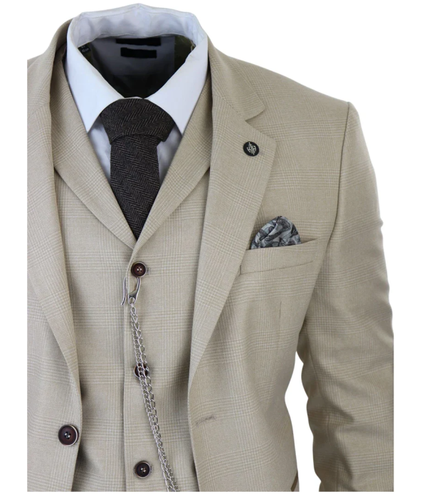 AK-08 Men's 3-Piece Cream Prince Of Wales Check Suit