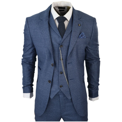 AK-09 Men's 3-Piece Tailored Blue Prince of Wales Check Suit