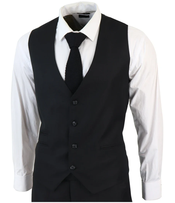 IM1 Men's Classic Black Plain Tailored Fit 3-Piece Suit