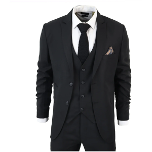 IM1 Men’s Classic Black Plain Tailored Fit 3-Piece Suit