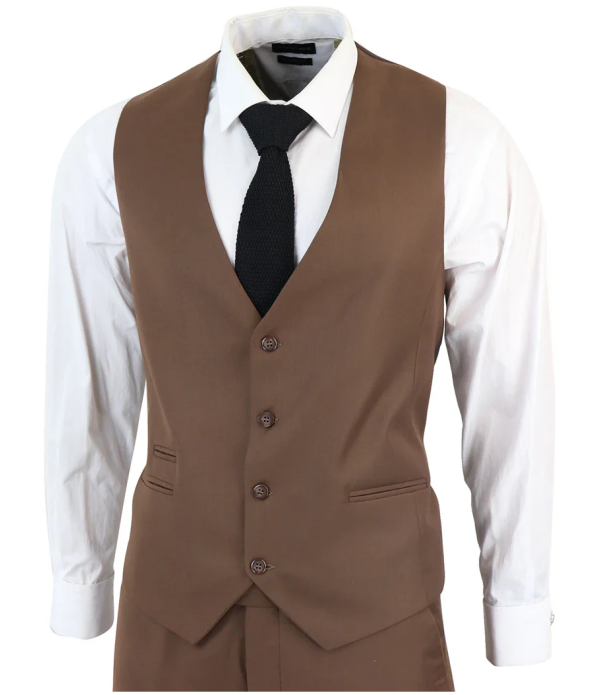 IM1 Men's Classic Brown Plain Tailored Fit 3-Piece Suit