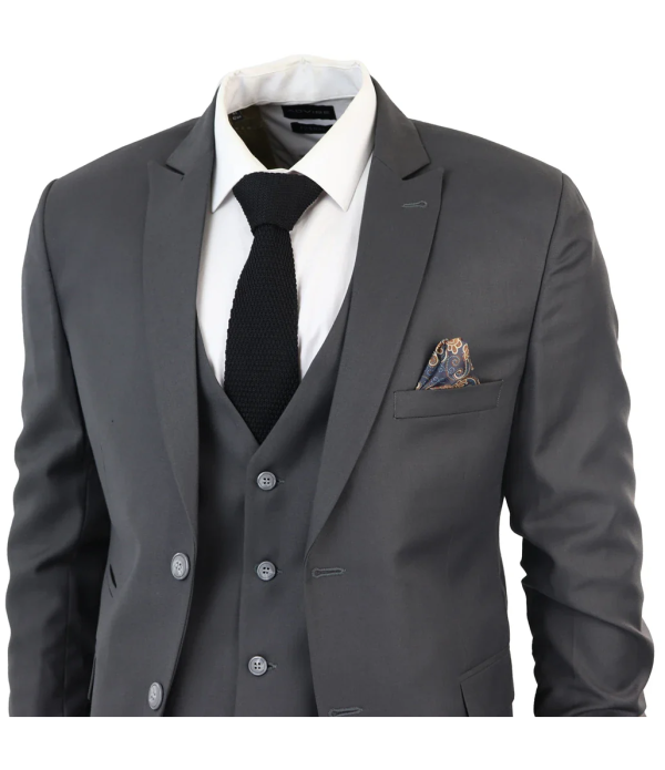 IM1 Men's Classic Charcoal Plain Tailored Fit 3-Piece Suit