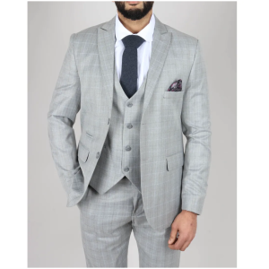 IM2 Men’s Light Grey 3-Piece Suit with Fine Check Pattern