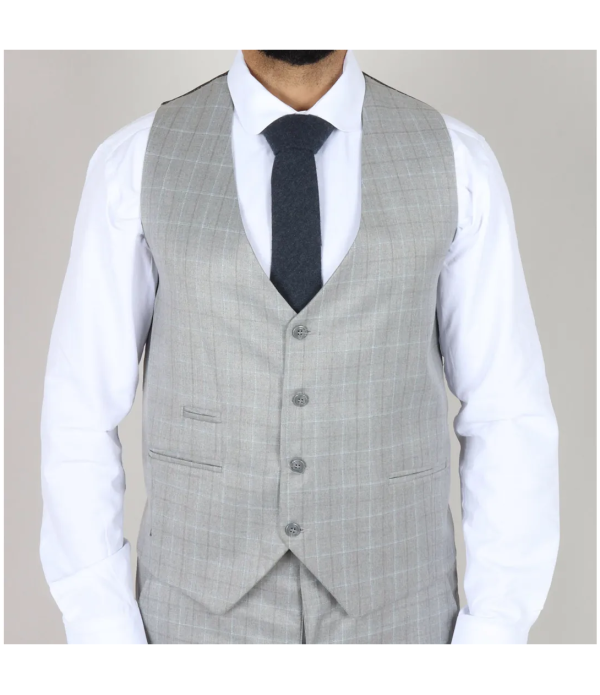 IM2 Men's Light Grey 3-Piece Suit with Fine Check Pattern