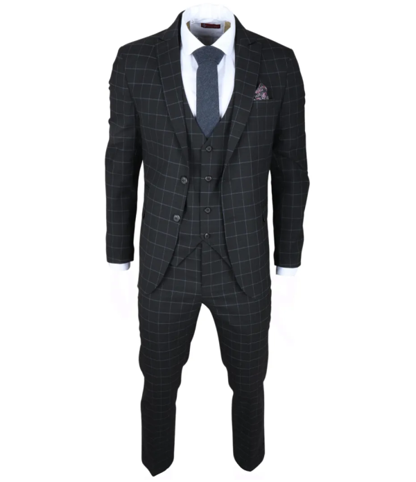 IM3 Men's Black Checked Tailored Fit 3-Piece Suit