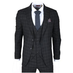 IM3 Men’s Black Checked Tailored Fit 3-Piece Suit