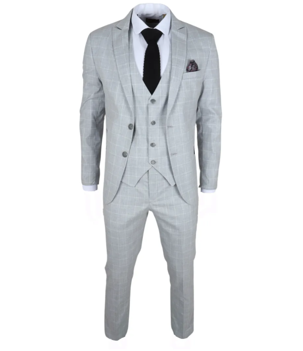 IM3 Men's Grey Checked Tailored Fit 3-Piece Suit