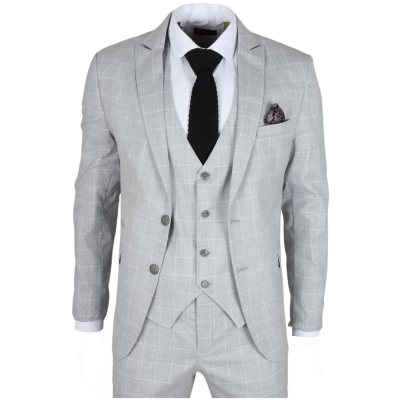 IM3 Men's Grey Checked Tailored Fit 3-Piece Suit