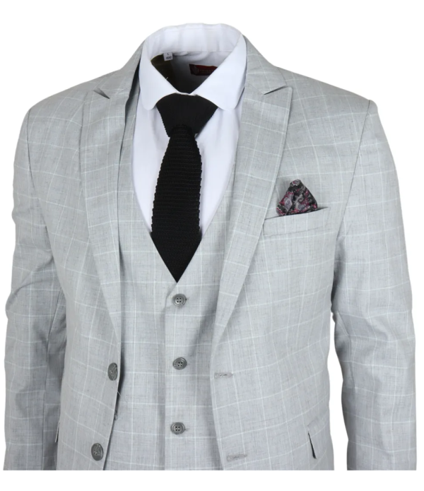 IM3 Men's Grey Checked Tailored Fit 3-Piece Suit