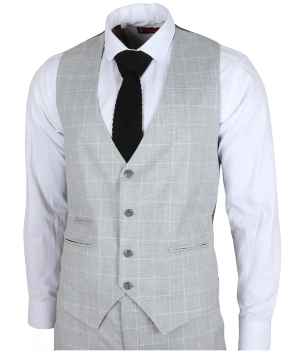 IM3 Men's Grey Checked Tailored Fit 3-Piece Suit