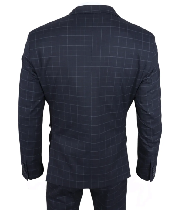 IM3 Men's Navy Checked Tailored Fit 3-Piece Suit